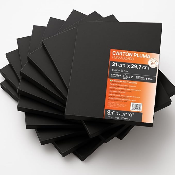 OFITURIA Foam Board Black A4 Adhesive (21 x 29.7 cm) Pack of 2 Expanded Polystyrene Plates Lightweight and Rigid Foam Board Versatile and Cuttable for Crafts and Models, 5 mm