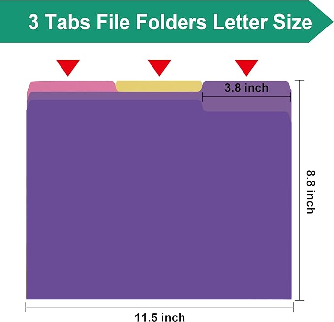 pmybupo File Folders 18 Pack 8.5x11 Inch,1/3 Cut Tab Colored File Folders Letter Size,Office Purple Folders for Document