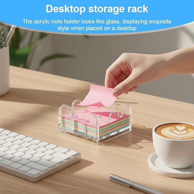 Acrylic Sticky Note Holder, 3 x 3 Inch Wavy Clear Sticky Note Dispenser, Crystal Clear Notepad Holder for Office Desk and Dorm Room, 1 Pack