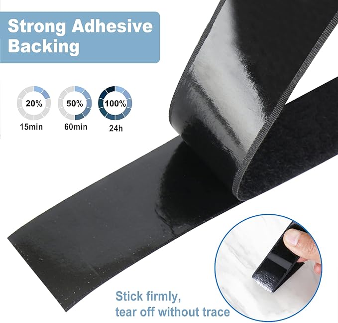 Strips with Adhesive Heavy Duty, 26.5Ft x1.2inch Tape, Nylon Sticky Back Fastener Roll,DIY Industrial Strength Self Adhesive Strips for Office,Classroom,Car, Couch Cushions-Black