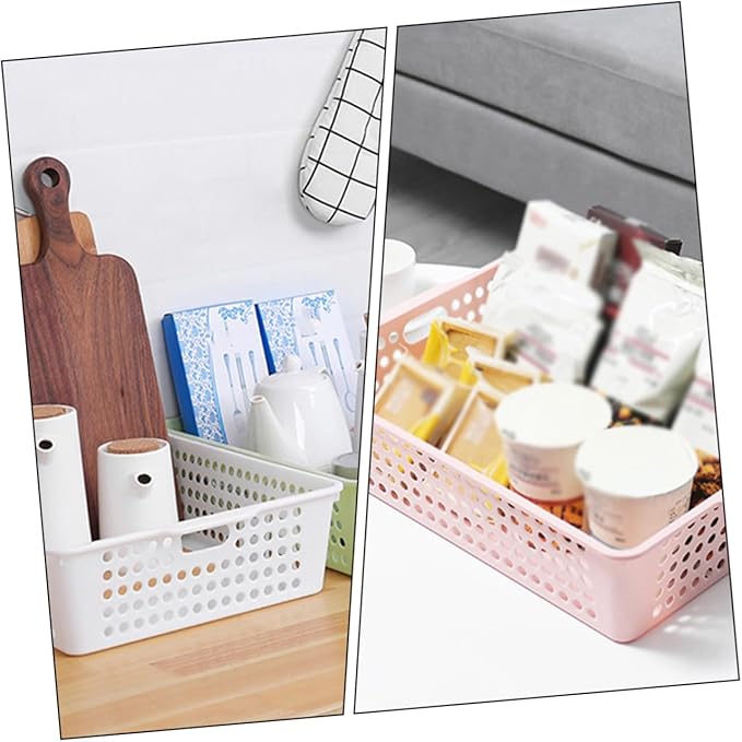 ARTIBETTER 4Pcs File Organizer Baskets Versatile Plastic Storage Bins for Home Office Creative Sundries Storage Trays Hollow Handles Large Desktop Organizing Baskets