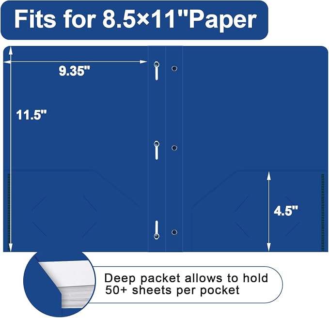 Two Pocket Folders with Prongs, LAYZZ 60 Pack Poly Plastic Folders, Heavy Duty Plastic Folders with Pockets and Prongs, Letter Size, for Offices and Schools (Blue)