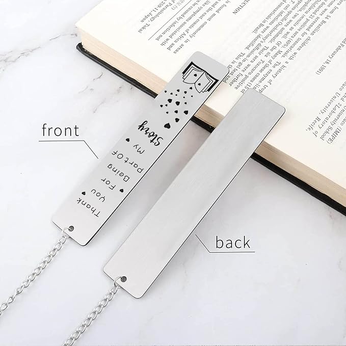 Teniinet Metal Bookmark, Engraved 'Thank You For Being Part Of My Story', Stainless Steel, Silver, 5.11 x 1.02 Inches, 1 Count