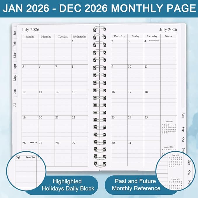 2026 Pocket Planner/Calendar - A6 Weekly & Monthly Organizer Notebook & Journal to Track Goals, Easy to Organize Your Daily Life, Medium 3.75" x 6.75", Blue Watercolor