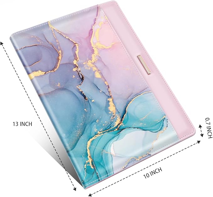 Padfolio/Resume Portfolio Folder for Women Men, WAVEYU Cute Chic Padfolio Cover Folder, Conference/Legal Document Organizer with Letter/A4 Size Clipboard, Document Sleeve, Pink+Blue Gold