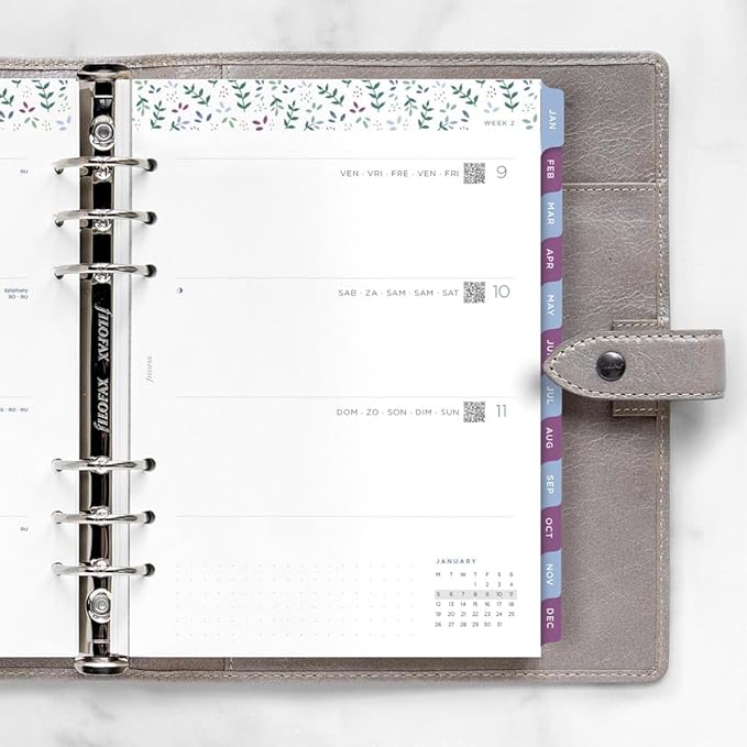 Filofax Calendar Diary Refill, A5 Size, Week-to-View, Garden Minimal Diary Pack, Multilingual: Five Languages, 2026 (C68592-26)