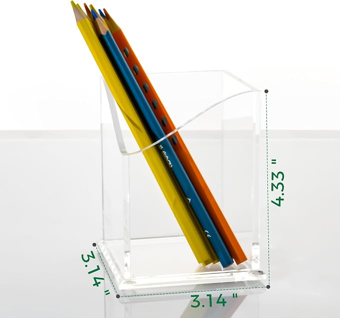 Clear Acrylic Pencil Pen Holder Cup, Desk Accessories Holder,Makeup Brush Storage Organizer, Modern Design Desktop Stationery Organizer for Office School Home Supplies, 3.1x 3.1x 4.3 inch