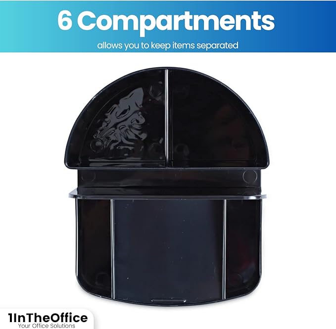 1InTheOffice Office Supplies Desk Organizer, Multifunctional Plastic Desk Storage Organizer,6 Compartments, Black