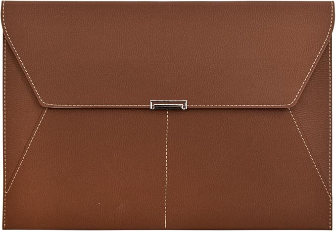 VANRA File Folder Document Holder Organizer Waterproof Portfolio Leather Folder Case with 3 Pockets, Filing Envelopes for A4 Letter Size Paper with Snap Magnetic Button Closure (Brown)