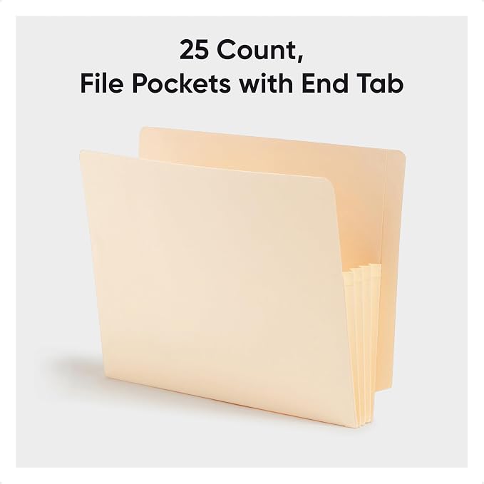 Smead Manila End Tab Expanding File Folders 3-1/2-Inch Expansion Pocket with Gussets, Expandable Letter Size, 25 Count (75124)