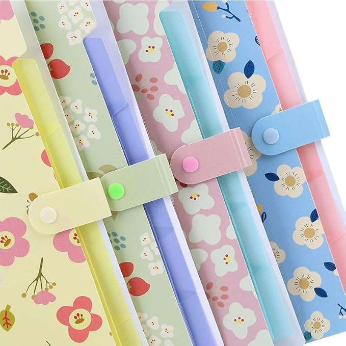 Folder Organizer Expanding File Folder Patternted - Accordion Document Organizer with 6 Pockets and Labels, Waterproof A4/Letter Size for School Office Home (Glod Floral)