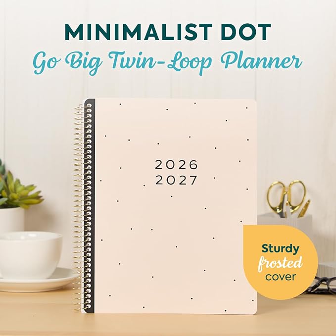 GO BIG Large-Print Planner April 2026–June 2027, 15-Month Twin-Loop-Bound Agenda Planner, Big Size, 8.5" x 11", Easy-to-Read Large Dashboard Layout, Minimalist Dot Cover