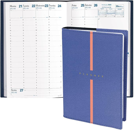 Quo Vadis 2026 Minister - Weekly/Monthly Planner - 12 Months, Jan. to Dec. - 6 1/4 x 9 3/8" - Grained Faux Leather Billy Blue Cover- Time Management Appointment Organizer