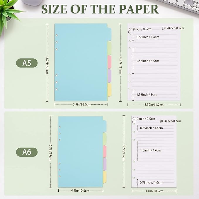 Planner Inserts for A6 Binder - Budget Planner Journals Notebook, 6 Ring Loose Leaf Lined Paper with Binder Dividers, 240 Pages (White Paper)