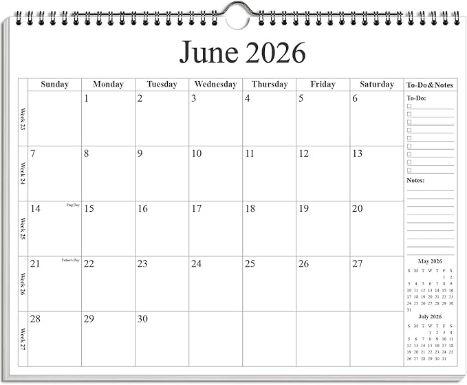 2026-2027 Calendar - Wall Calendar 2026-2027 from June 2026 - December 2027, 19 Months Calendar with Premium Paper, Twin-Wire Binding & Hanging Hook, 12" x 14.5", Black