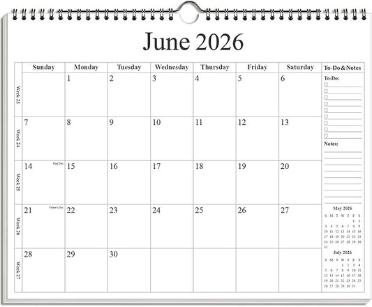 2026-2027 Calendar - Wall Calendar 2026-2027 from June 2026 - December 2027, 19 Months Calendar with Premium Paper, Twin-Wire Binding & Hanging Hook, 12" x 14.5", Black