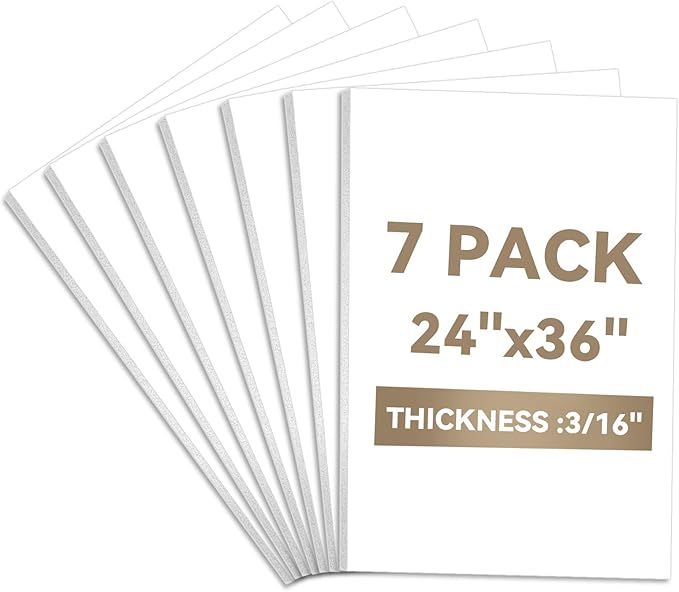 WEWLINE 7Pack White Foam Board, 24x36", 3/16 Inch Thick Poster Board, White Foam Core Board, Lightweight, Durable for Arts, Crafts, Presentations & School Projects