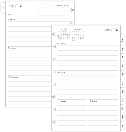 2026-2027 Weekly & Monthly Planner Refills for 8-Discbound Planners, July 2026 to June 2027, Junior Size, 5-1/2"x8-1/2"