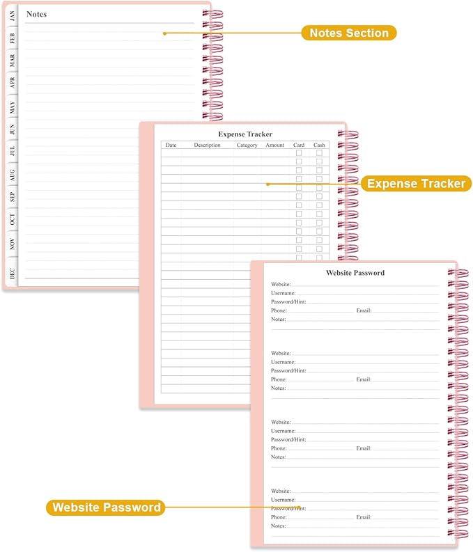 2026 Planner - Weekly and Monthly Planner from Jan 2026 - Dec 2026, Spiral Planning 2026 with 12-Month Tabs, Inner Pocket, 6.25" x 8.5", Pink