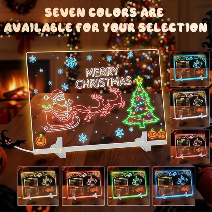 Lumiboard Led Drawing Board 13.7" x 10", Acrylic Dry Erase Board with 4 Lighting Modes & 7 Colors, Comes with Adapter, Hanging Chain, Stand, 7 Markers & Spray Bottle