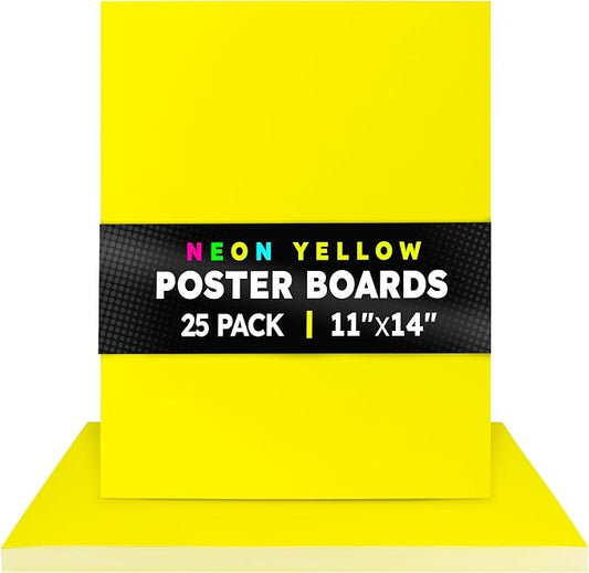 Hygloss Medium Poster Board 11x14 - 25 Neon Yellow Single Color Bulk Pack - 10 Pt. Thickness Colored Poster Board Paper for Projects, Signs, Displays - Posterboard Multipack 11" x 14"