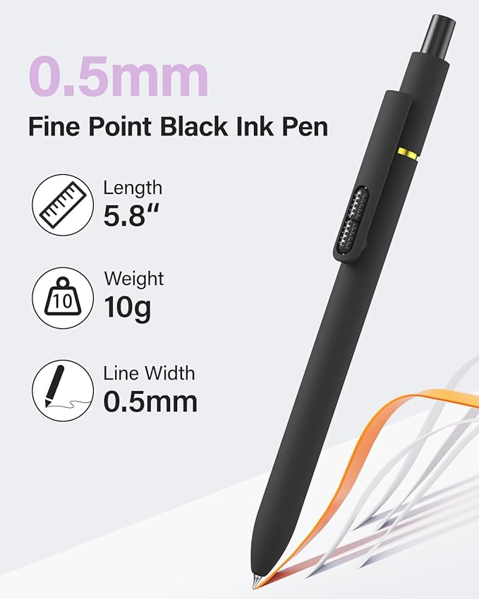 inkipen- 16 Pack Pens, Gel pens Black Ink, Fine Point(0.5mm),Quick-Drying Smooth Writing,School and Office Supplies （black）