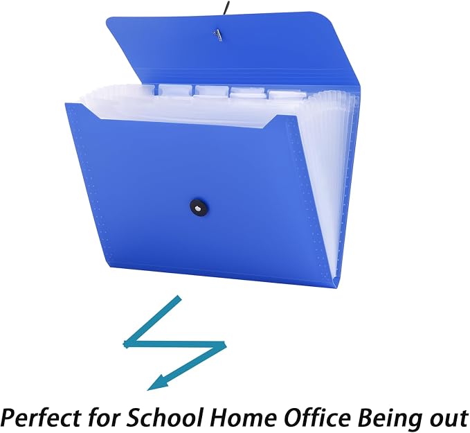 A4 Paper Document Organizer Expanding File Folder with 13 Pockets Accordion File Holder with Tabs for Home School Office, Blue Plastic Material