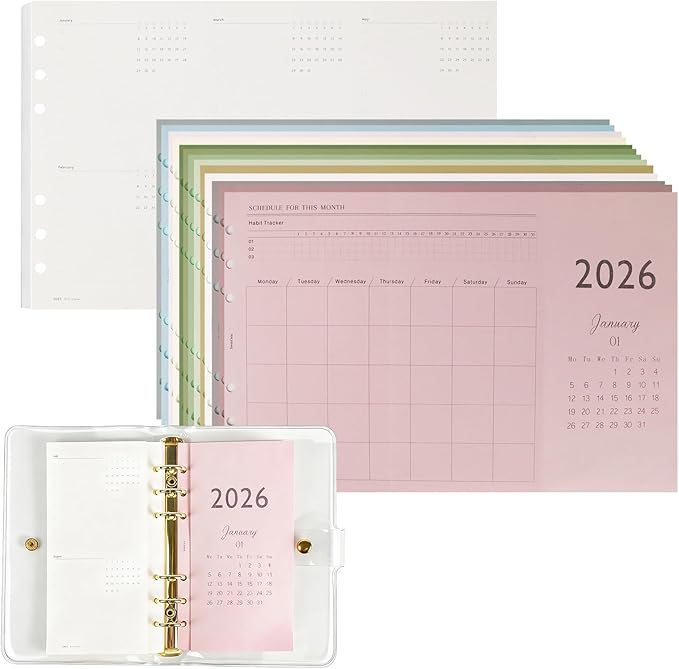 Koqye 2026 A6 Tri-Fold Monthly Planner Refills Kit, Foldable 6.7x3.7in, Colorful Monthly Refills Jan-Dec 2026 with Goals, To-Do Lists, Notes, for Planning Organization (Colorful, A6)