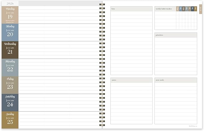 TF Publishing 2026 Linen Large Weekly Monthly Planner with 12-Month Calendar Grid, Priorities Section, Habit Tracker, and Stickers - Large Planner for School or Work - 9in x 11in