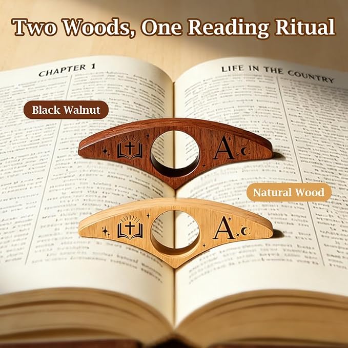 Personalized Wooden Thumb Book Page Holder Engraved with 26 Letters Initials Reading Bookmark Gift for Book Lovers, Readers, Women, Men, Teachers Christmas, Birthday(Black Walnut Wood-C, R)