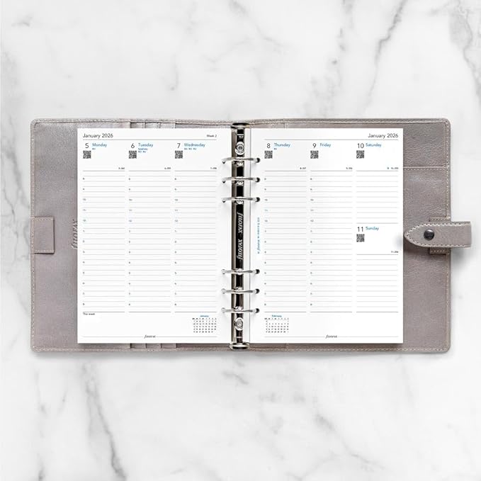 Filofax Calendar Diary Refill, A5 Size, Week-to-View with Appointments, Vertical, Multi-Fit, White Paper, English, 2026 (C68521M-26)