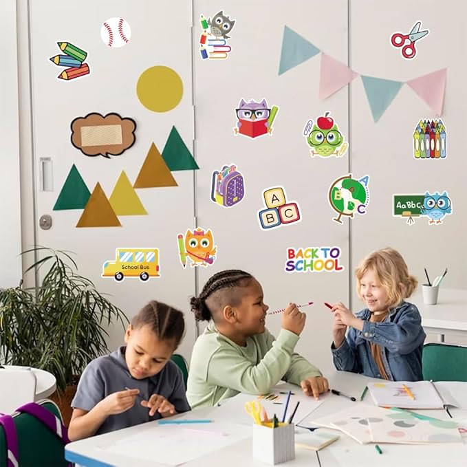56 Pieces Back to School Cutouts Bulletin Board Decoration, First Day of School Cutouts Colorful Apple School Bus Pen Cardboard Craft ABC Cut-Outs for School Classroom Kindergarten Party Supplies