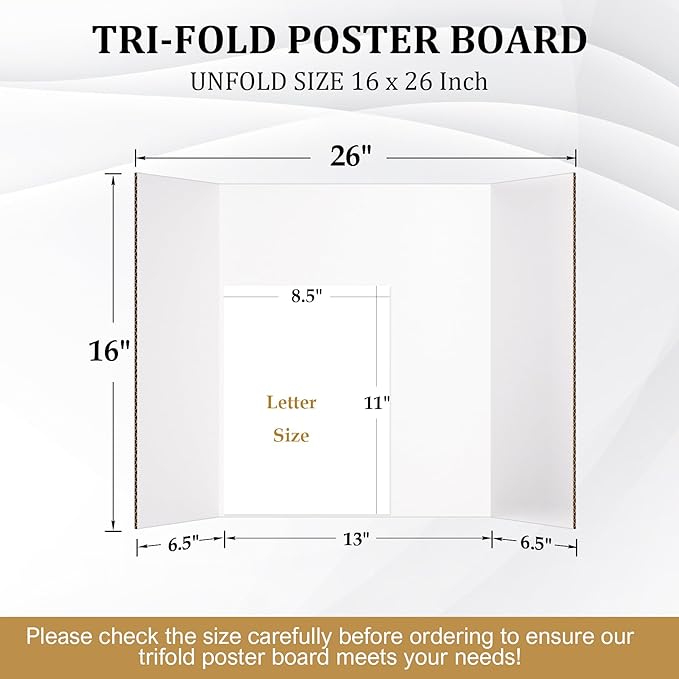 Ndsox 6 Pack 26" x 16" White Trifold Poster Board Medium Size Corrugated Tri Fold Project Poster Boards Science Fair Display Posterboards for Business Presentations, Event Displays, Art Exhibitions