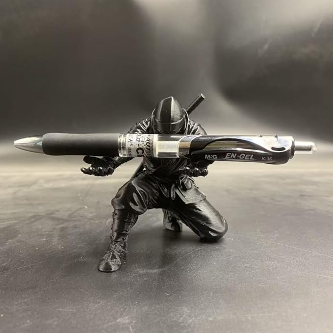 Ninja Warrior Pen Holder, Desktop Organizer Figurine, Black Samurai Desk Accessory with Sword
