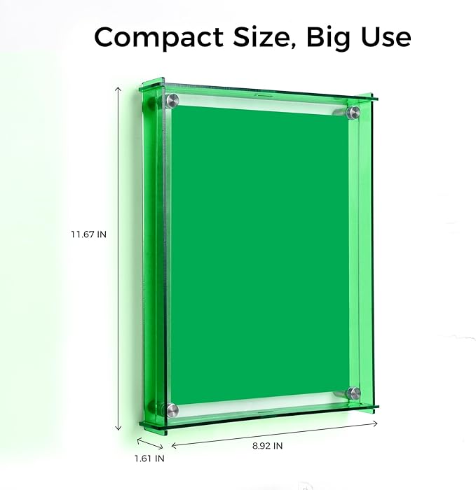 TOWON 9x12 Inch Green Acrylic Dry Erase Board & Photo Frame, Wall Mount Writing Remind Board with Slide-Lock Design for Home Office, Kitchen and Dorm Décor | 4 Dual-Tip Markers and Double-Sided Eraser