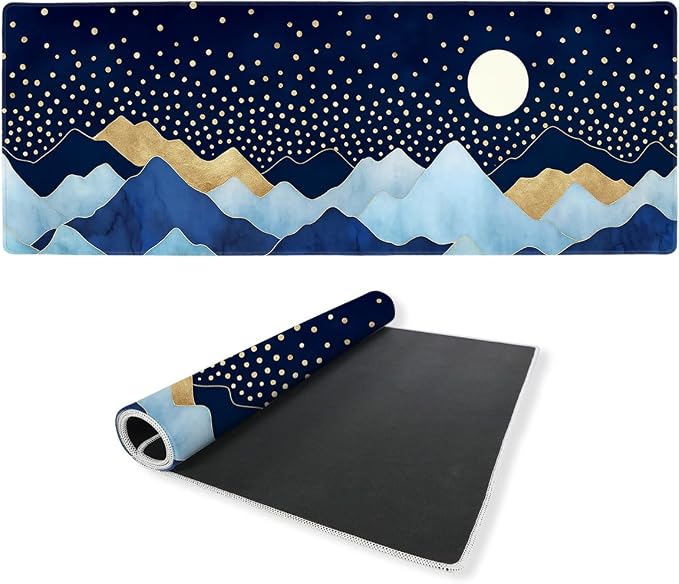 Moonlight Peaks Gaming Mouse Pad Large Desk Mat Blue Gold Mountain Starry Night Mousepad Computer Keyboard Pad Mouse Mat Laptop Mat 31.5 x 11.8 Mouse Pads for Desk Home Office Gaming