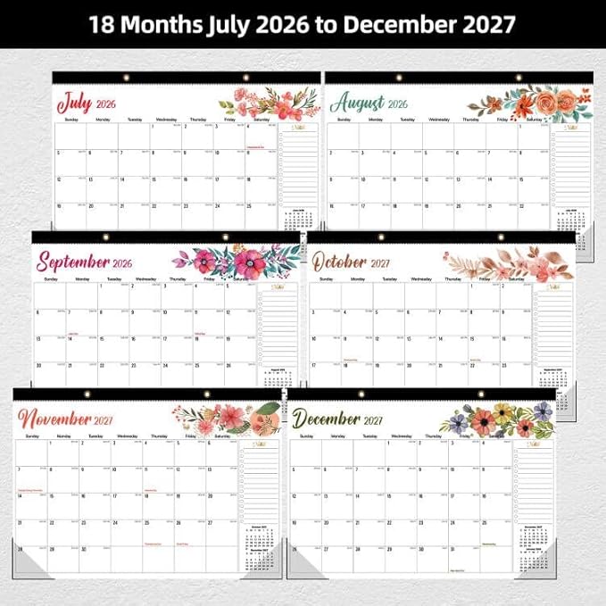 Tcamp Desk Calendar 2026-2027, 18 Months Desktop Calendar from July 2026 to December 2027, Large 17" x 12" Wall Calendar with Julian Dates, Desk Planner for Home School Office Desktop