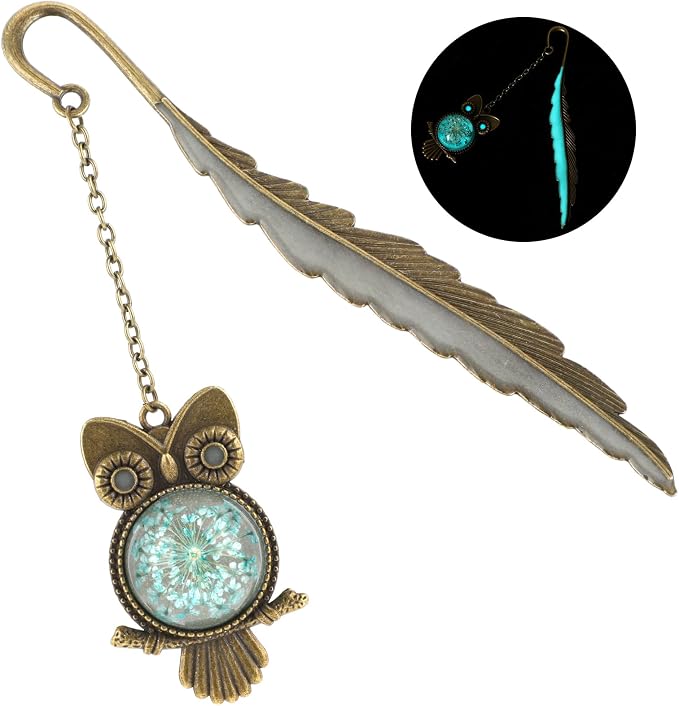 Jeffdad Fantasy Luminous Glow in The Dark Bookmark Gifts for Women Girls - Bronze Owl & Butterfly