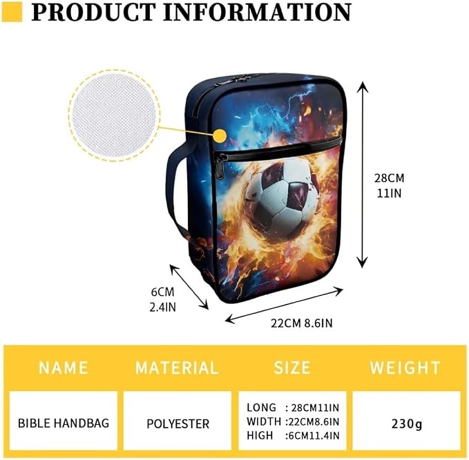Coldinair Football Lightening Fire Bible Cover for Men Teen Kids Bible Covers Case Case with Durable Handle Pocket and Zipper Bible Journal Case Nylon Bible Protector