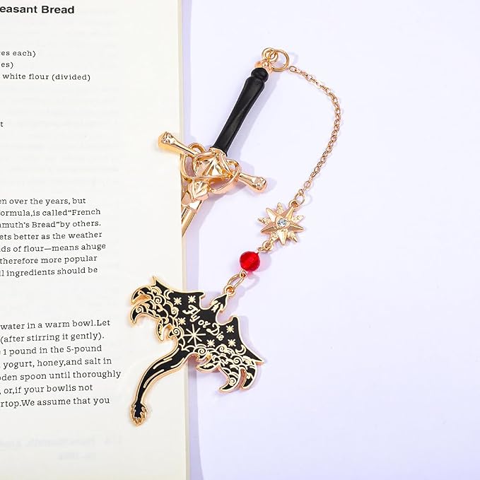 Fantasy Fourth Wing Sword Bookmarks, Flying Dragon Metal Bookmark with Pendant, Book Mark for Reading Women Men Couple Book Accessories,Reading Supplies for Book Lover (Stegosaurus B)