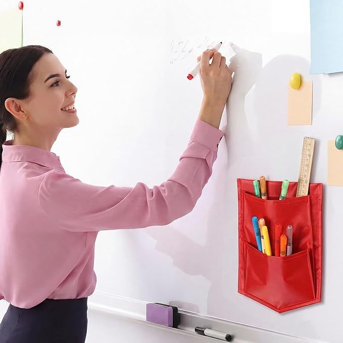 3 Pcs Rainbow Color Magnetic Whiteboard Storage Pocket 8"L x 10.6" H Nylon Classroom Organizer with Magnetic Office Supplies Stationery Storage Organizer for Whiteboard Magnetics Glassboard