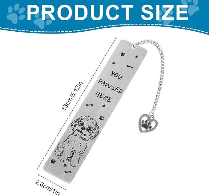 Tinoaly Dog Book Markers, Stainless Steel You Paused Here Dog Bookmark Funny Cute Bookmark with Gift Box for Women and Men Retriever Gift Reading Accessory (Style 3)