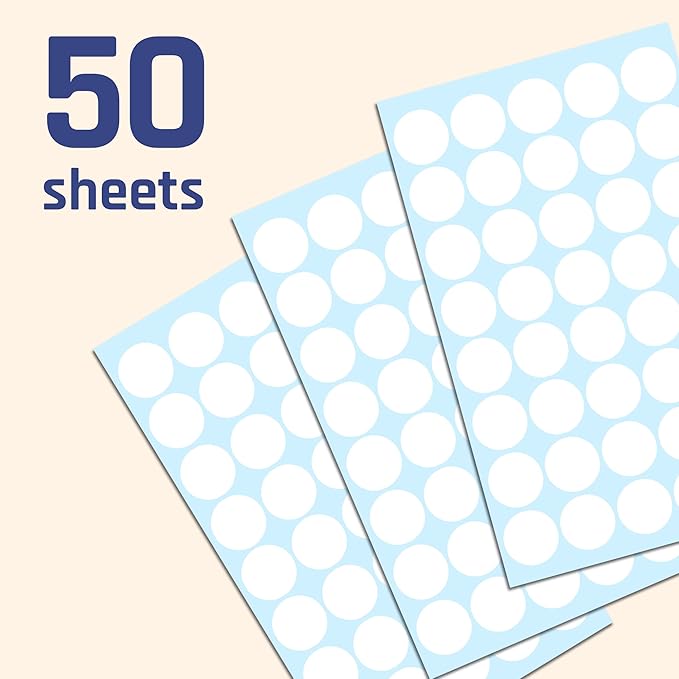 TownStix 2000 Pack, 3/4" Round Colored Dot Stickers Circle Labels - White