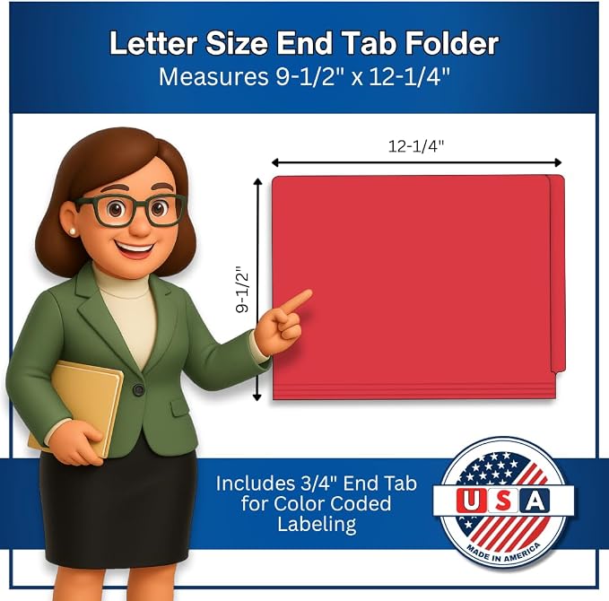 Red File Folders, Doctor Stuff, Letter Size Reinforced End Tab Folder, 14 pt Stock, Box of 50