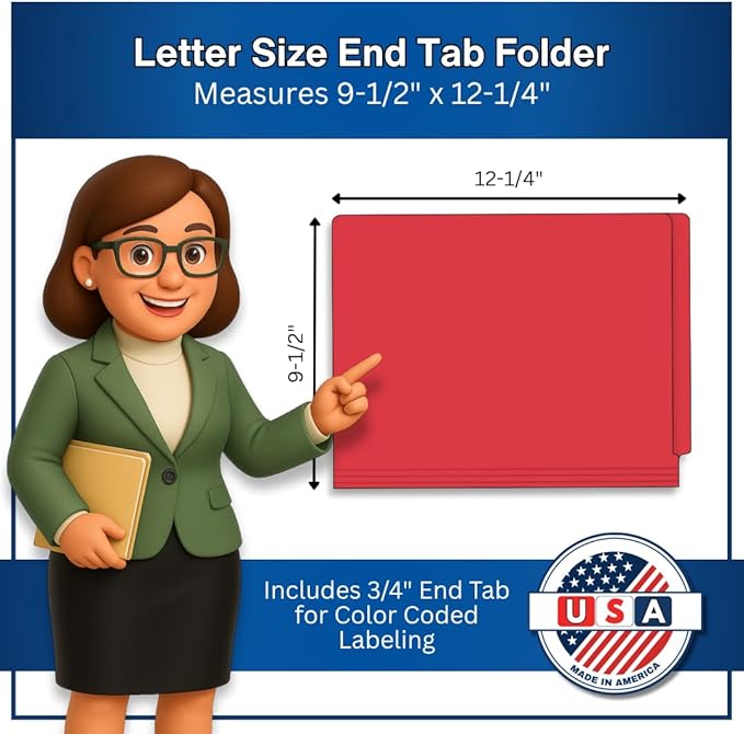 Red File Folders, Doctor Stuff, Letter Size Reinforced End Tab Folder with 2" Bonded Fastener on Inside Front and Back, 14 pt Stock, Carton of 250