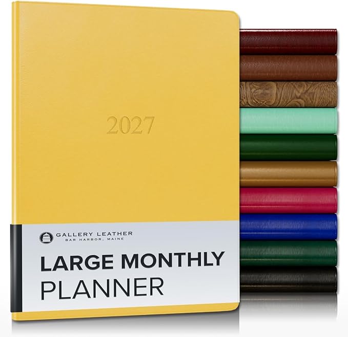 Gallery Leather Large Monthly Planner 2027, Elegantly Bound Calendar Planner and Notebook with Stylish Gold-Gilded Page Edges, 18 Months - Caribbean Yellow - 9.75x7.5"
