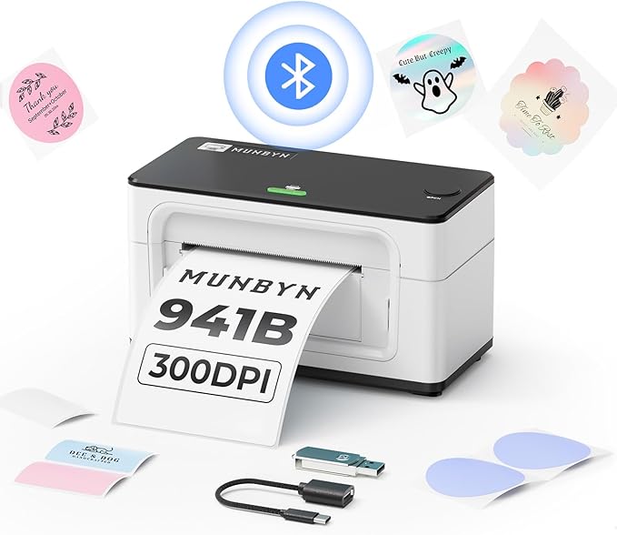 2 in 1 External Rolls Label Holder+4"x6" Direct Thermal Shipping Label 220 Labels/Roll+Bluetooth Thermal Label Printer 941B