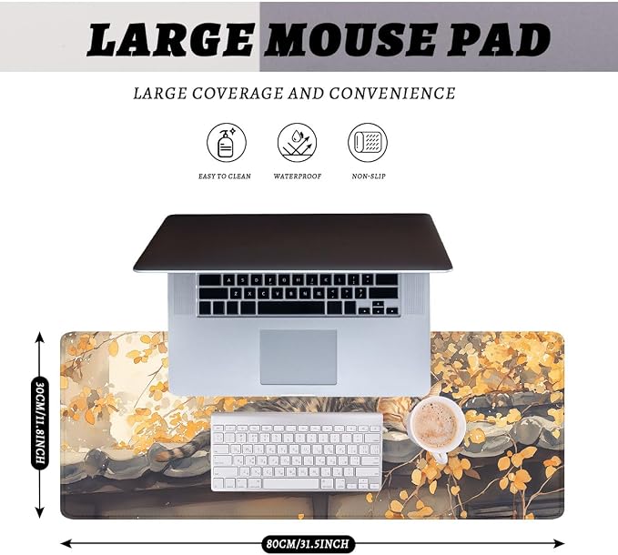 Watercolor Cat Desk Mat Gaming Mouse Pad Japanese Aesthetic Kitty Mousepad XL Large Gaming Mousepad Laptop Keyboard Mat Desk Pad Office Computer Keyboard Laptop Home 31.5"x11.8"