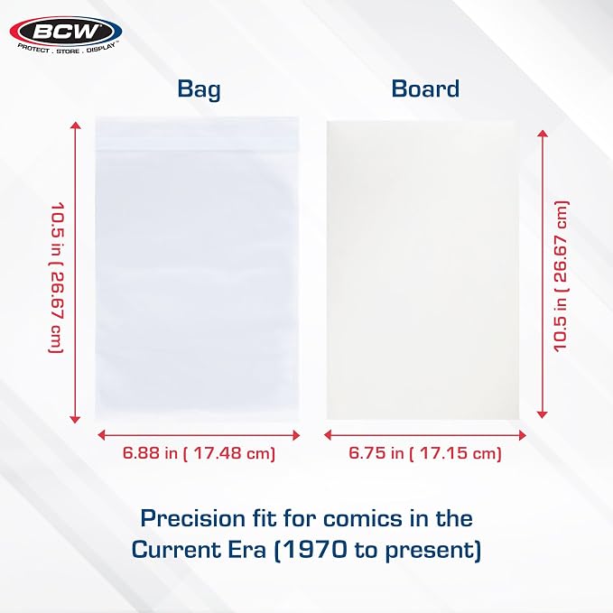 BCW Resealable Current Comic Book Combo Pack | 200 Pack for Acid-Free Backing Boards & Resealable Bags | Comic Book Storage & Protection | Fits Current Comics | Archival Quality | Standard 6.88x10.5