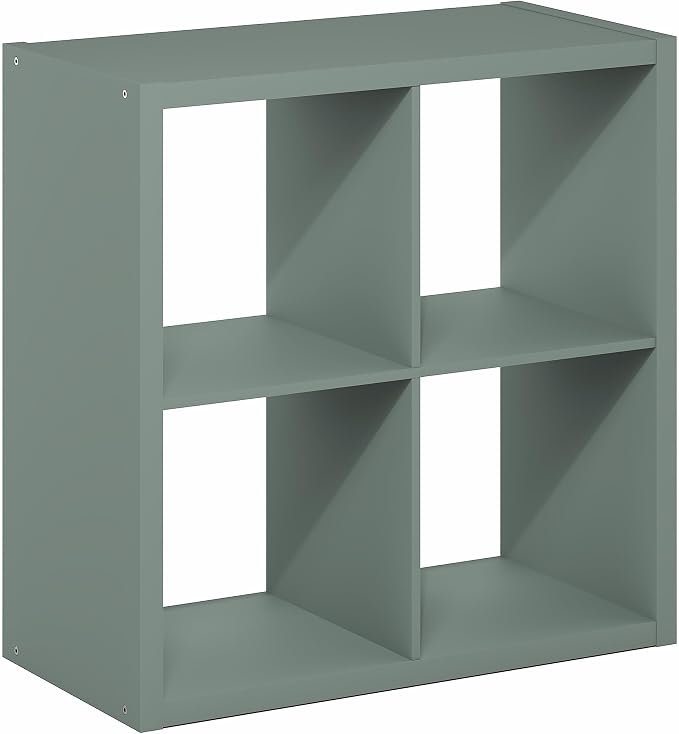 Furinno Cubicle Book Shelf, 4-Cube Bookshelf, Extra Thick Frame Reversible Bookcase with Open Back, 14.6" x 30" x 30", for Living Room, Bedroom, Home Office, Sage Green